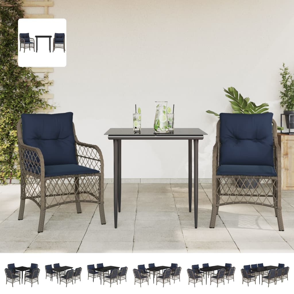 vidaXL 5 Piece Patio Dining Set with Cushions Gray Poly Rattan-1