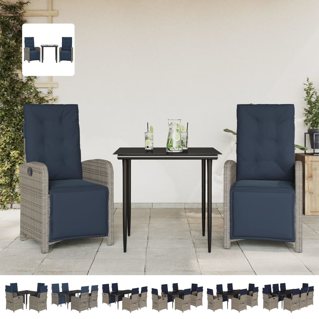 vidaXL 7 Piece Patio Dining Set with Cushions Gray Poly Rattan-1