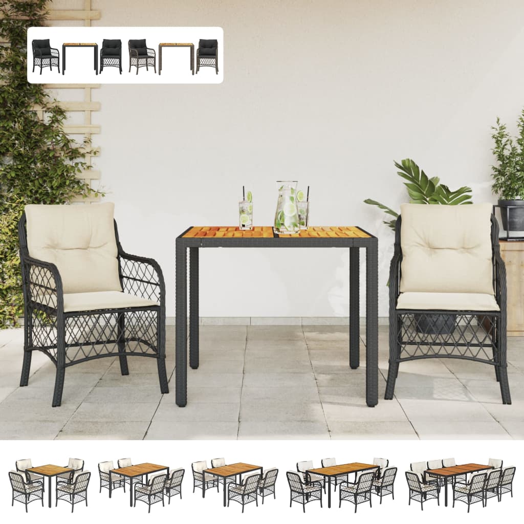 vidaXL Bistro Set with Cushions Outdoor Garden Furniture 3 Piece Poly Rattan-4