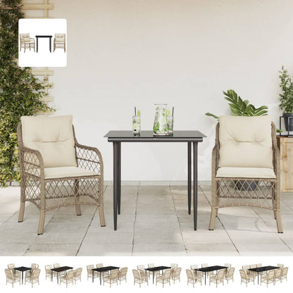 vidaXL 3 Piece Bistro Set with Cushions Beige Poly Rattan-1