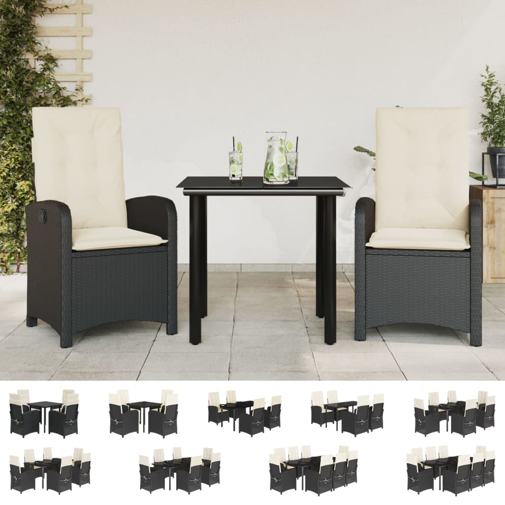 vidaXL 5 Piece Patio Dining Set with Cushions Black Poly Rattan-1