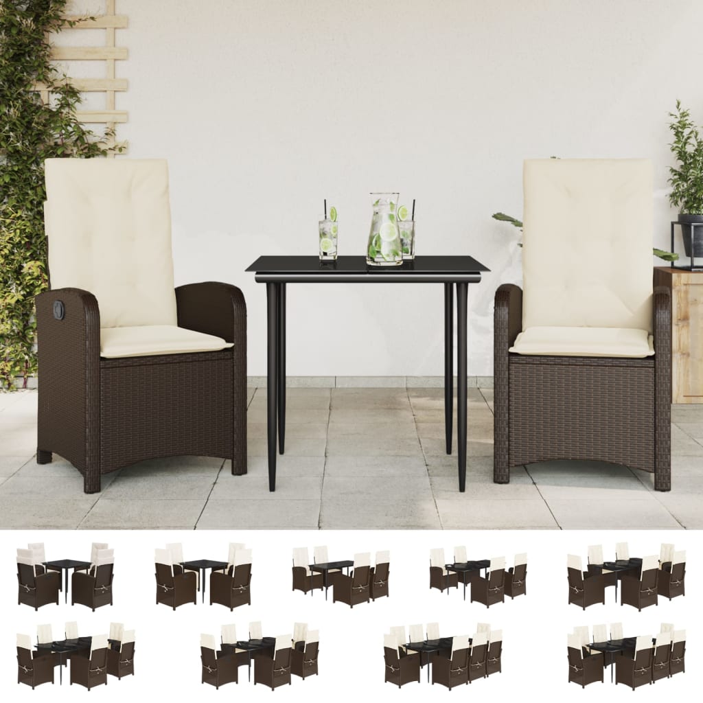 vidaXL 5 Piece Patio Dining Set with Cushions Brown Poly Rattan-1