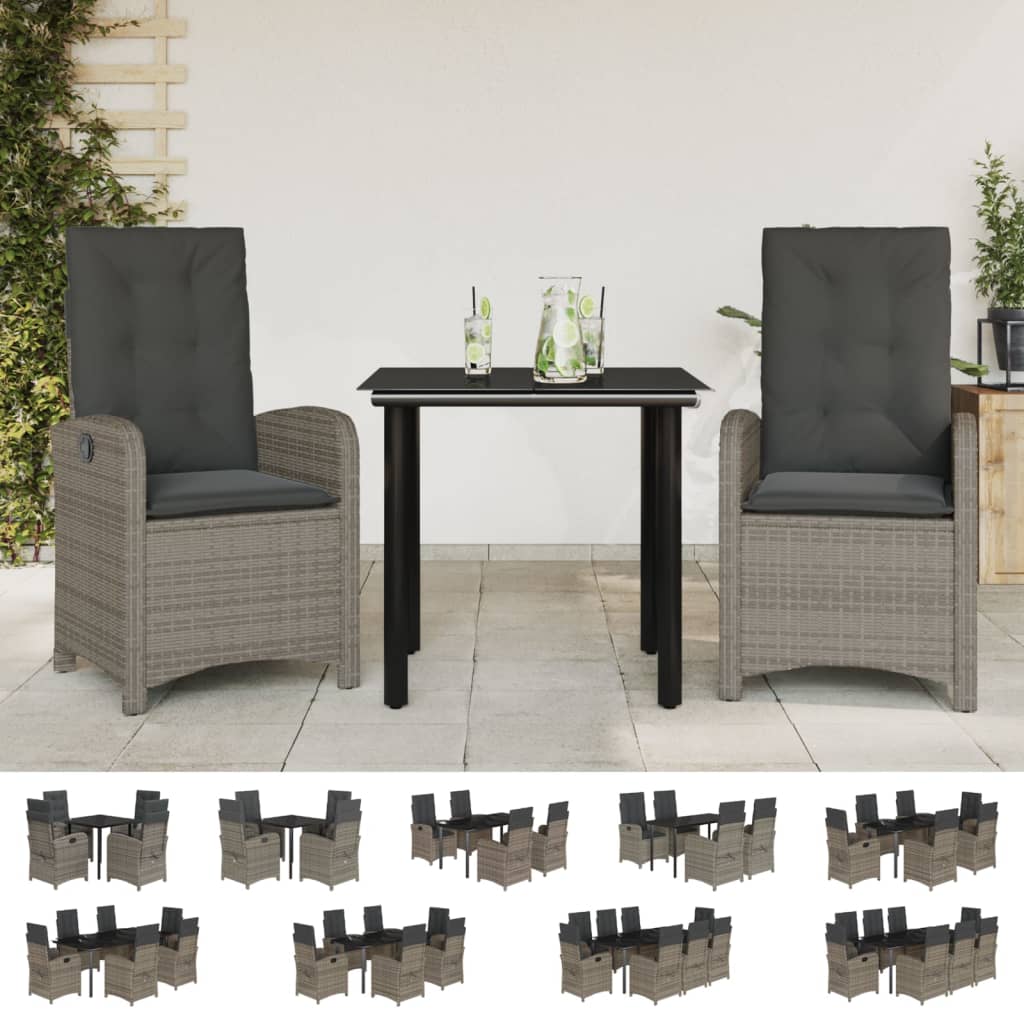 vidaXL 5 Piece Patio Dining Set with Cushions Gray Poly Rattan-1