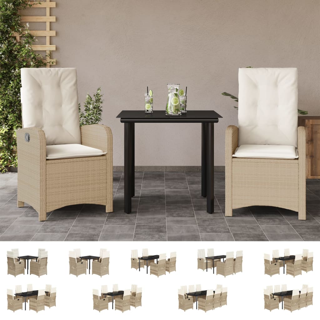 vidaXL 9 Piece Patio Dining Set with Cushions Beige Poly Rattan-1