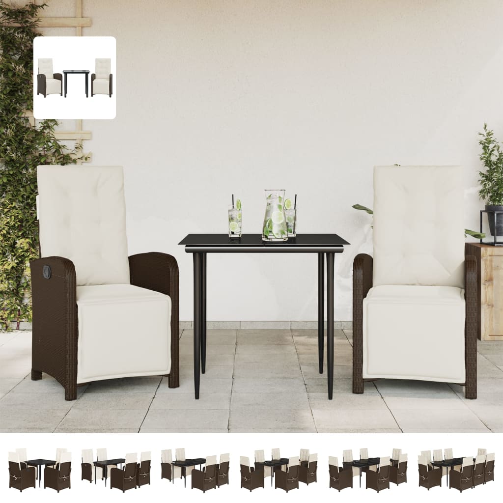 vidaXL 7 Piece Patio Dining Set with Cushions Brown Poly Rattan-1