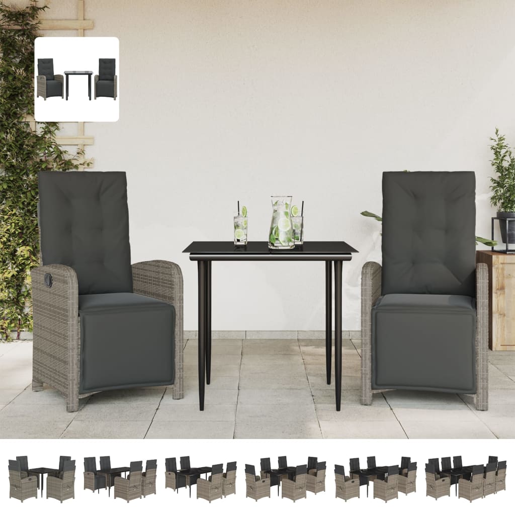 vidaXL 5 Piece Patio Dining Set with Cushions Gray Poly Rattan-1