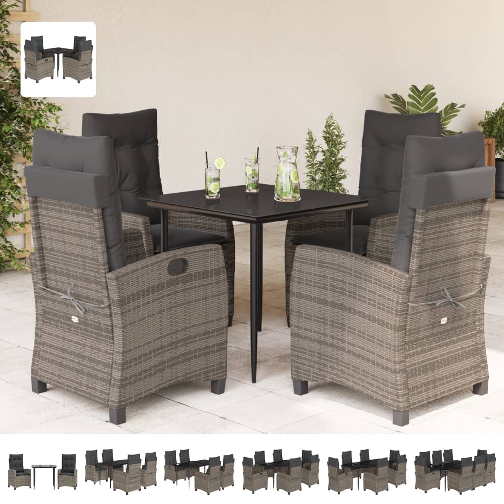 vidaXL 5 Piece Patio Dining Set with Cushions Gray Poly Rattan-1
