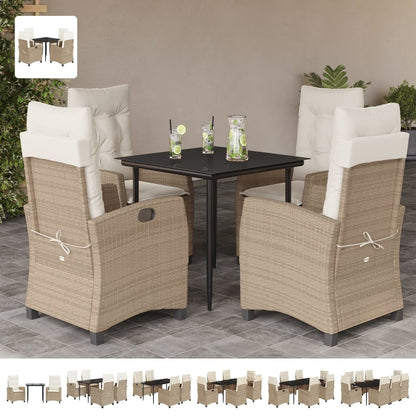 vidaXL 7 Piece Patio Dining Set with Cushions Beige Poly Rattan-1