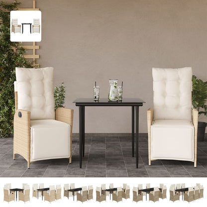vidaXL 3 Piece Patio Dining Set with Cushions Beige Poly Rattan-1