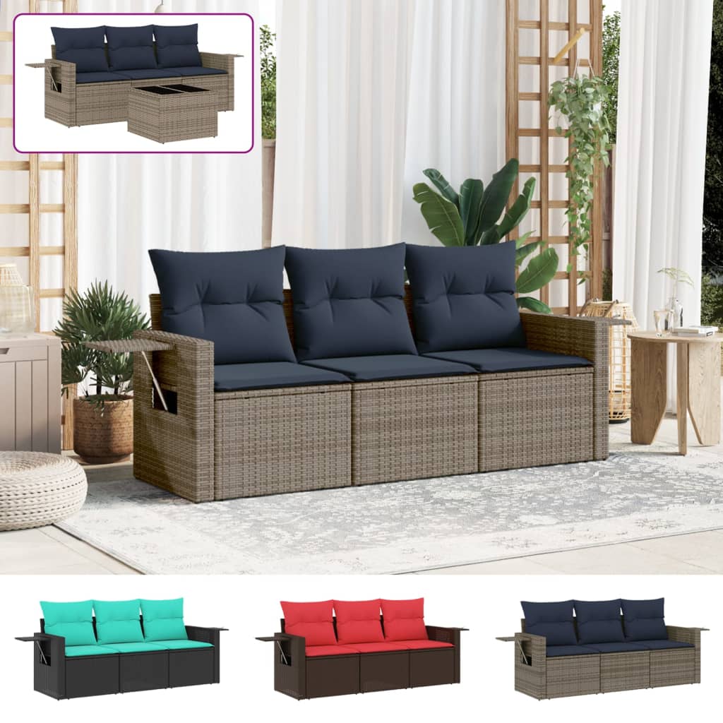 vidaXL 3 Piece Patio Sofa Set with Cushions Black Poly Rattan-2
