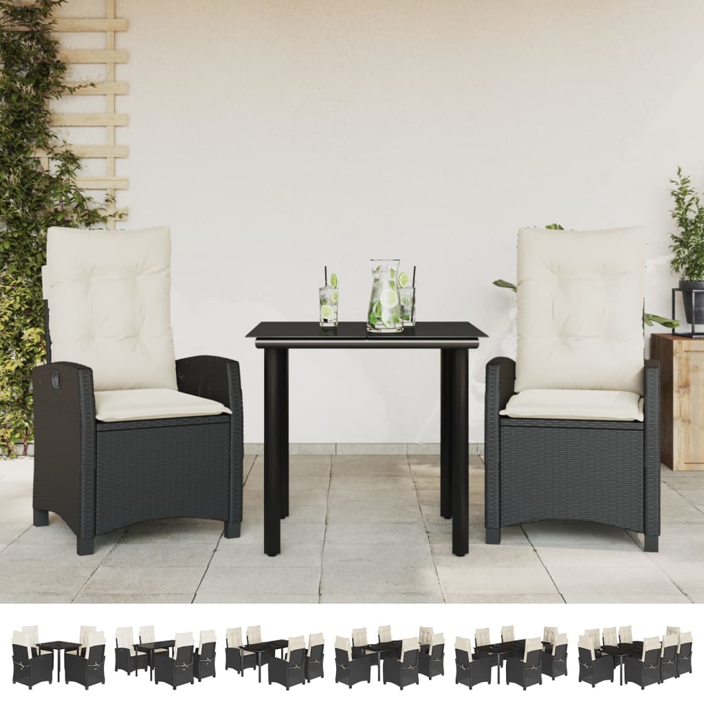 vidaXL 9 Piece Patio Dining Set with Cushions Black Poly Rattan-1