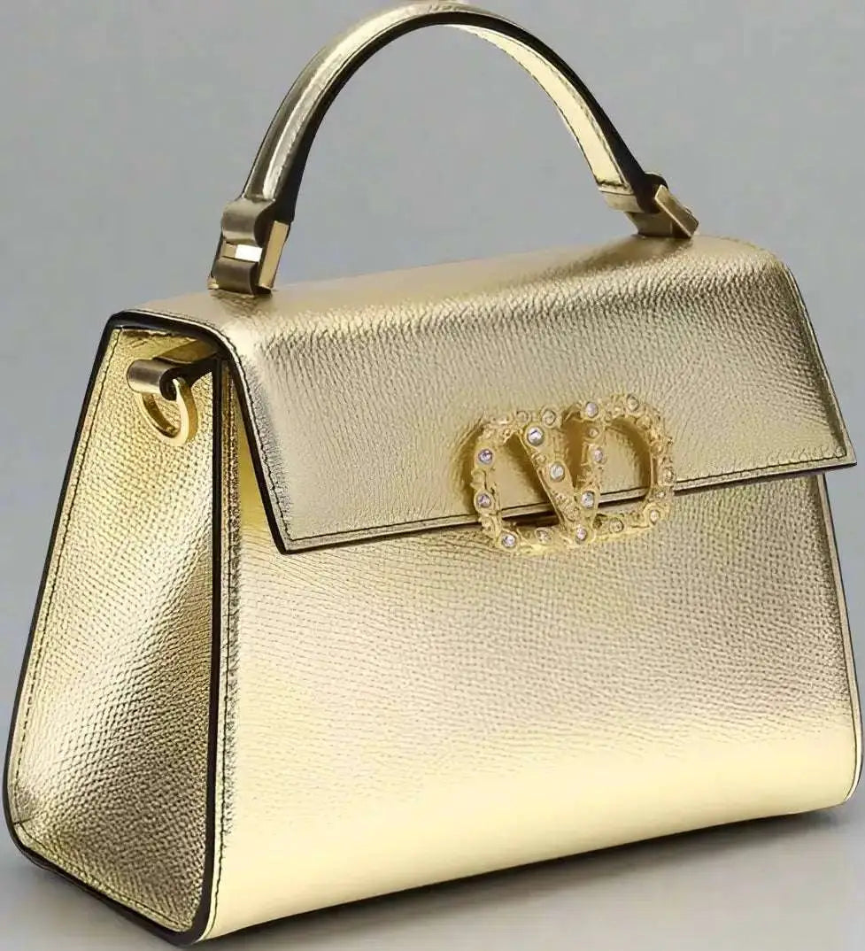 Valentino Garavani metallic garnet mini handbag with top handle and crystal V-shaped clasp