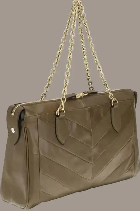 Olive green patent leather nappa Valentino Garavani Panthea Bag with gold chain strap