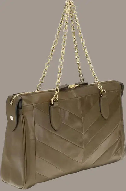 Olive green patent leather nappa Valentino Garavani Panthea Bag with gold chain strap