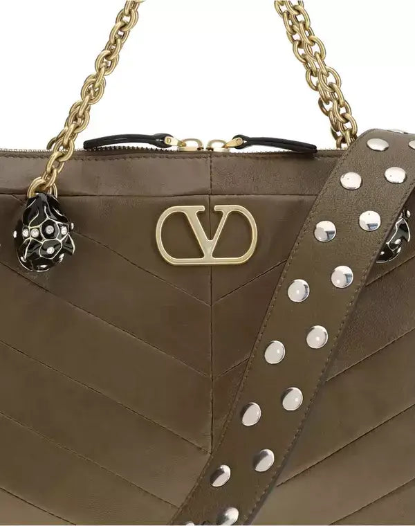 Valentino Garavani Panthea Bag in olive green nappa leather with quilted design and gold hardware