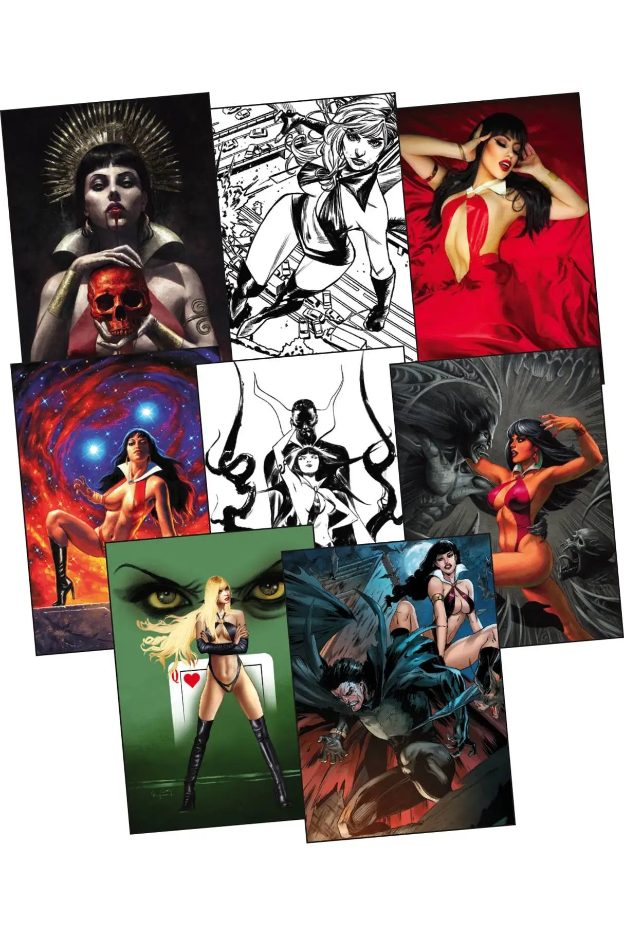 Collection of Vampirella Unholy Deluxe Ultra-Premium Trading Cards line art images