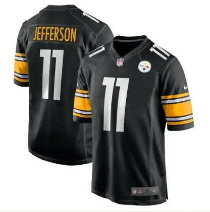 Black Van Jefferson Pittsburgh Steelers Nike Game Jersey with yellow and white accents and number 11