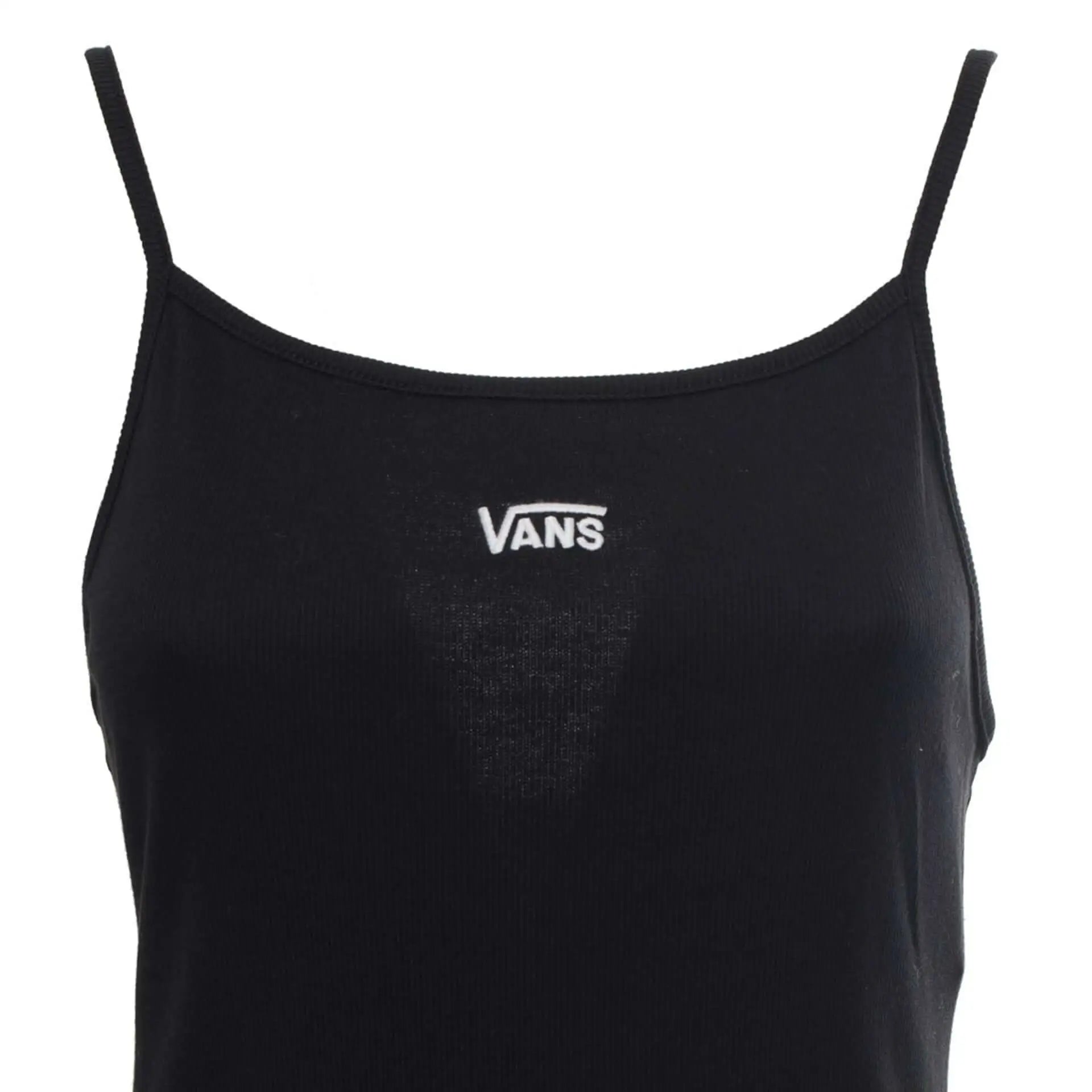 Black Vans camisole top with center logo displayed in sleeveless cotton dress