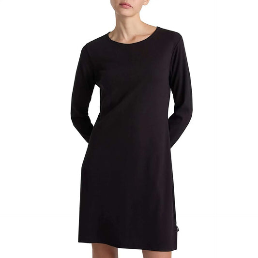 Vans womens black long-sleeved knee-length dress with round neck for womens black fashion