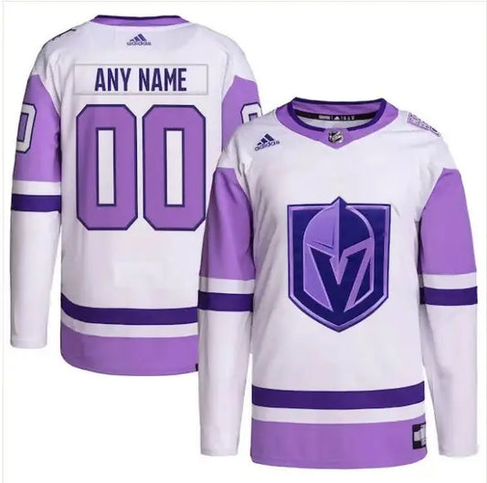 White and purple Vegas Golden Knights adidas hockey jersey with shield logo