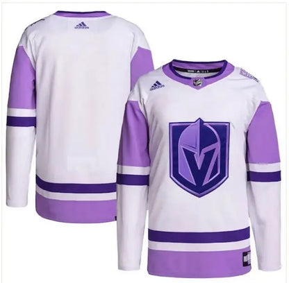 White and purple Vegas Golden Knights adidas hockey jersey with shield logo