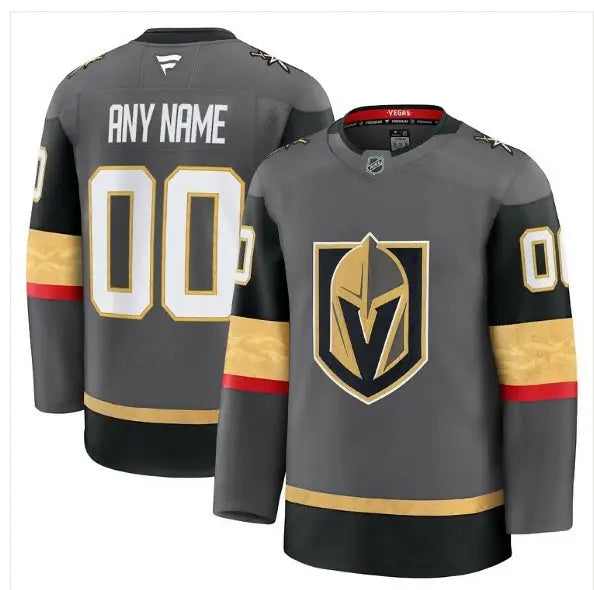 Gray Vegas Golden Knights premium custom jersey with team logo and gold, black, red accents