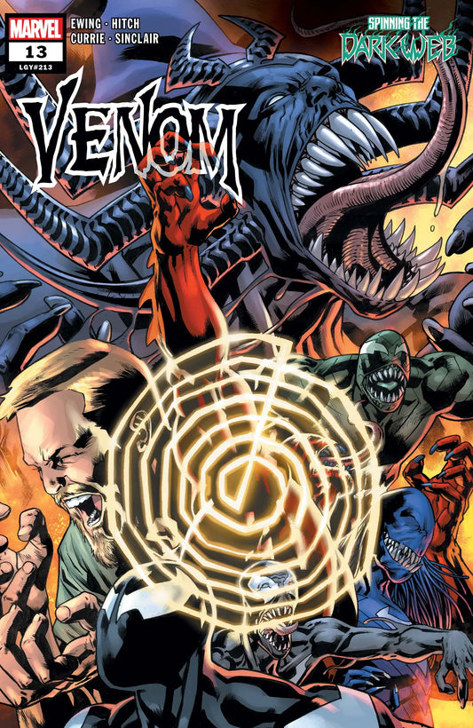 Comic book cover for Venom #13 with mystical symbol and symbiote creatures, perfect for trading cards