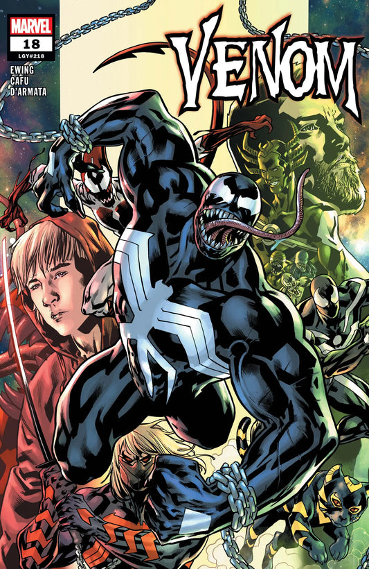 Venom comic book cover showcasing the symbiote character in black and white appearance