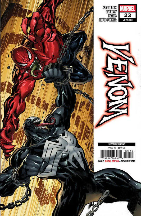 Comic book cover of Venom and Deadpool in combat for Venom 23 Ken Lashley variant