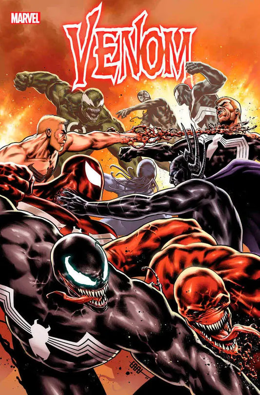 Comic book cover of Venom vs Carnage, ideal for Venom 30 trading cards collection