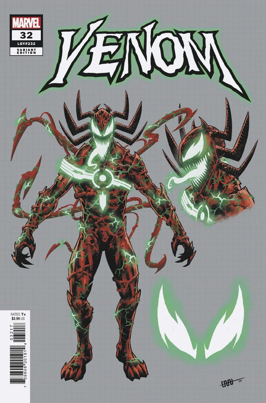 Menacing alien creature with glowing accents on Venom #32 Cafu Design Variant trading card