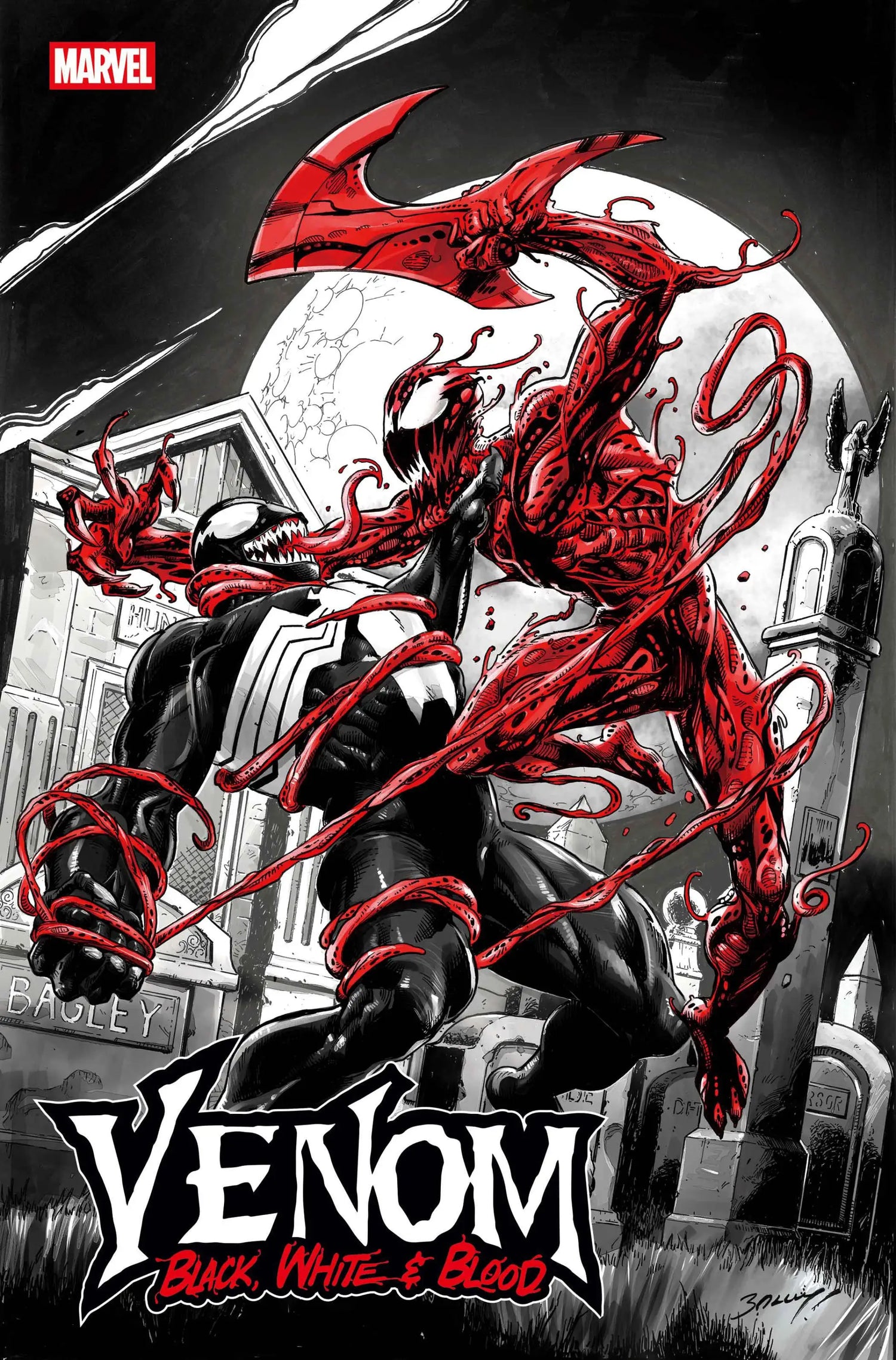Comic book cover featuring Venom and Carnage from Venom Black White & Blood #1 Variant