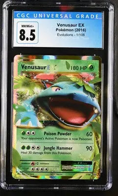 Graded Venusaur EX Pokémon card with CGC 8.5 NM/Mint+ rating, exact item English CGC