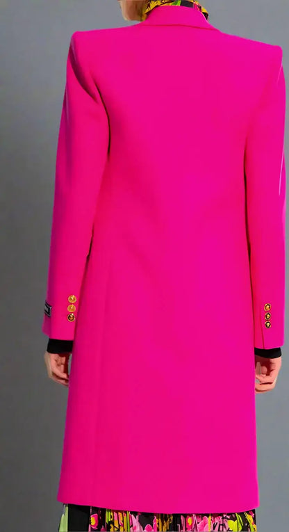 Long fuchsia pink Versace viscose blazer with gold cuff buttons