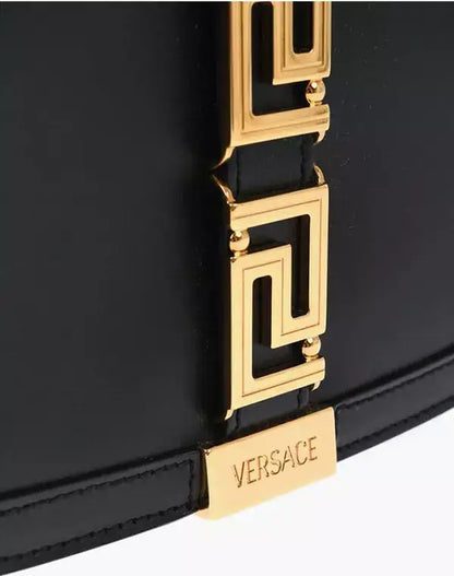 Versace Leather Greca Goddes saddle bag with black leather and gold-tone Greek Key hardware