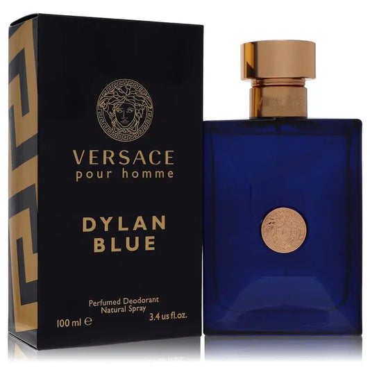 Versace Pour Homme Dylan Blue deodorant spray and bottle for homme dylan blue fragrance