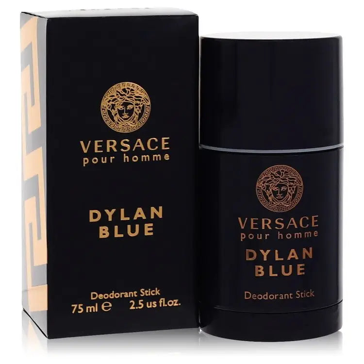 Black Versace Dylan Blue deodorant stick and packaging for Versace Pour Homme Dylan Blue
