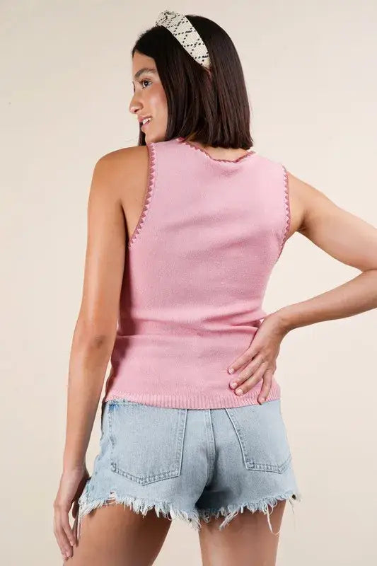 VERY J Blanket Style Sleeveless Knit Tank