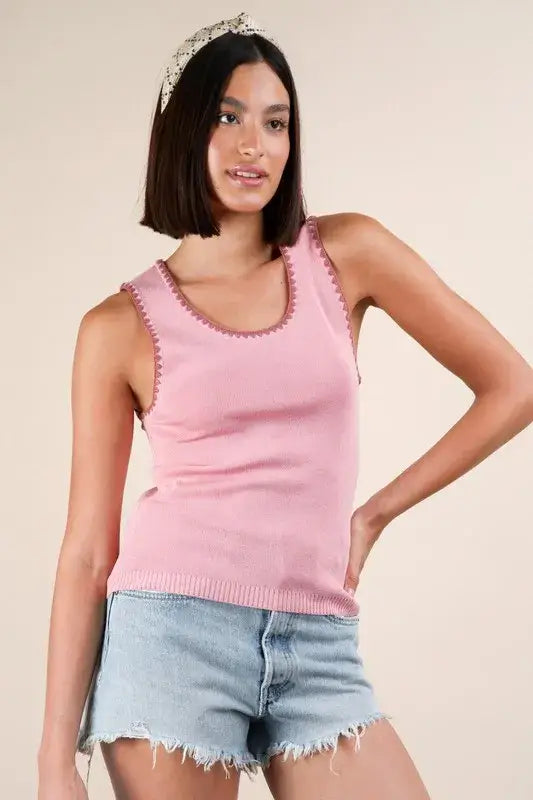 VERY J Blanket Style Sleeveless Knit Tank