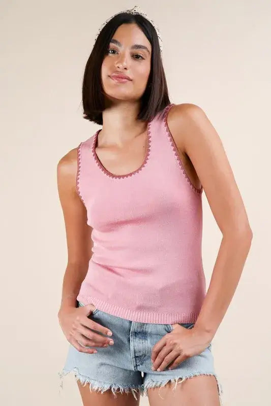 VERY J Blanket Style Sleeveless Knit Tank - Blush / S