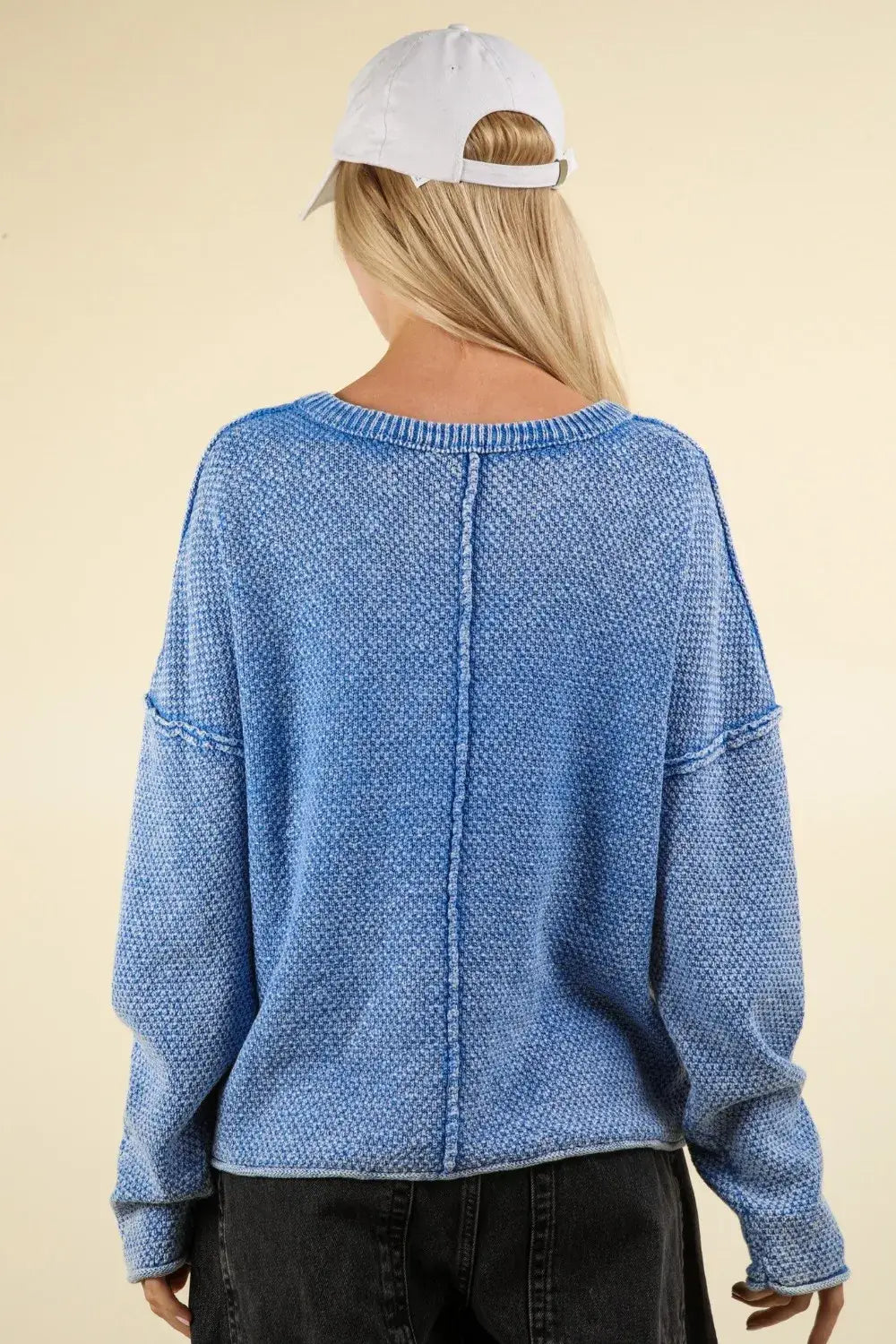 VERY J Mineral Washed Exposed Seam Sweater - Apparel & Accessories > Clothing > Shirts & Tops > Sweaters