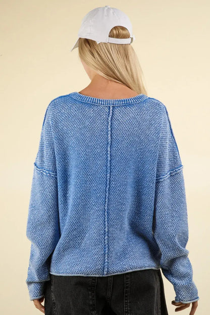 VERY J Mineral Washed Exposed Seam Sweater - Apparel & Accessories > Clothing > Shirts & Tops > Sweaters