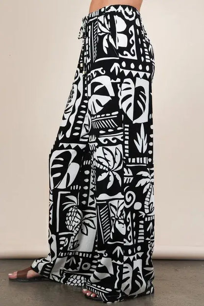 VERY J Printed Casual Wide Leg Resort Pants