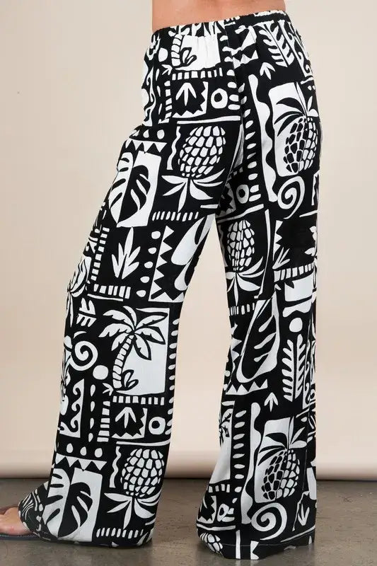 VERY J Printed Casual Wide Leg Resort Pants