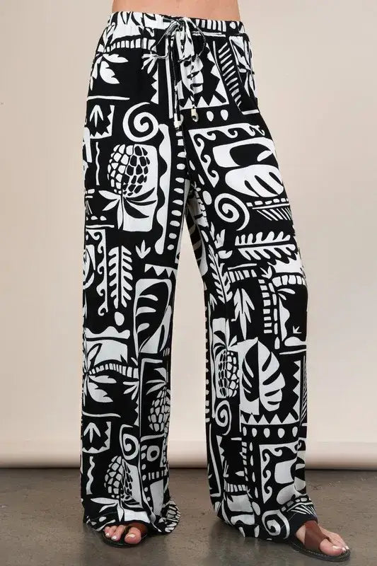 VERY J Printed Casual Wide Leg Resort Pants