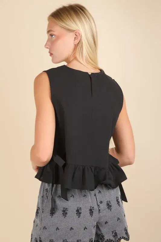 VERY J Side Tie Detail Ruffled Sleeveless Top