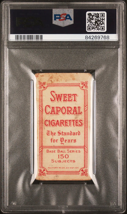 PSA-graded Vic Willis 1909-11 T206 Sweet Caporal cigarette card with red text