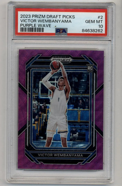 Graded Victor Wembanyama 2023-24 Prizm Draft Picks Purple Wave PSA 10 card