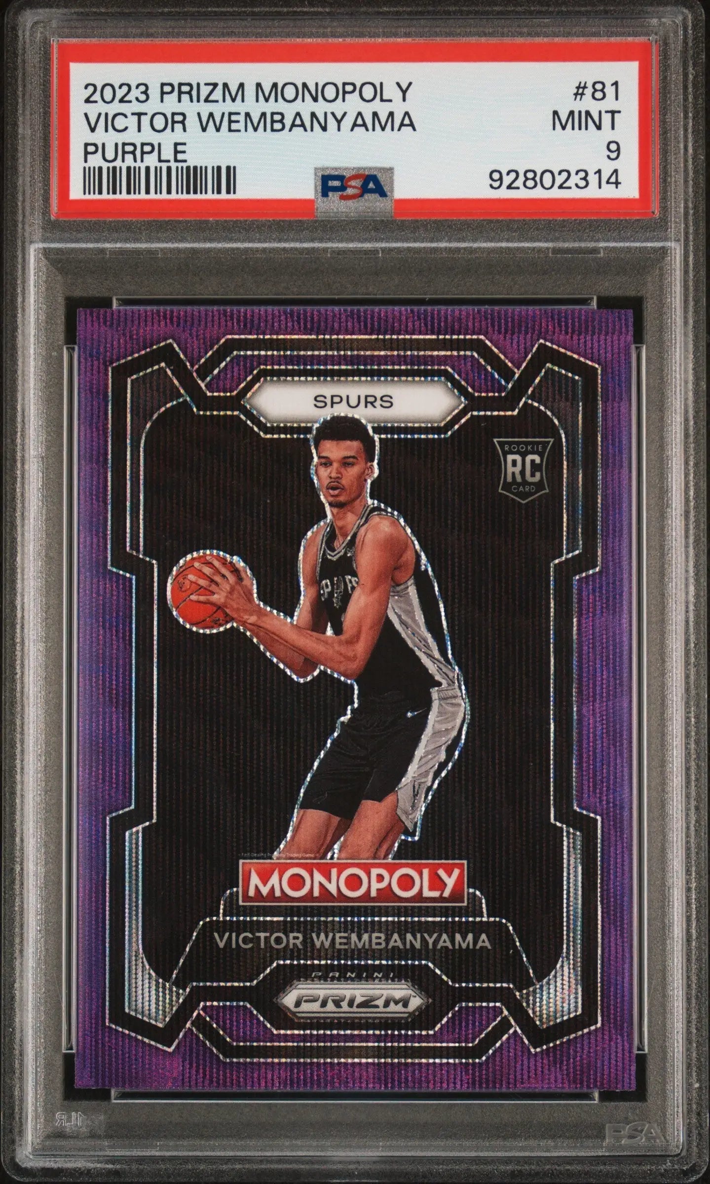 Victor Wembanyama Panini Monopoly Purple PSA rookie basketball card in mint condition