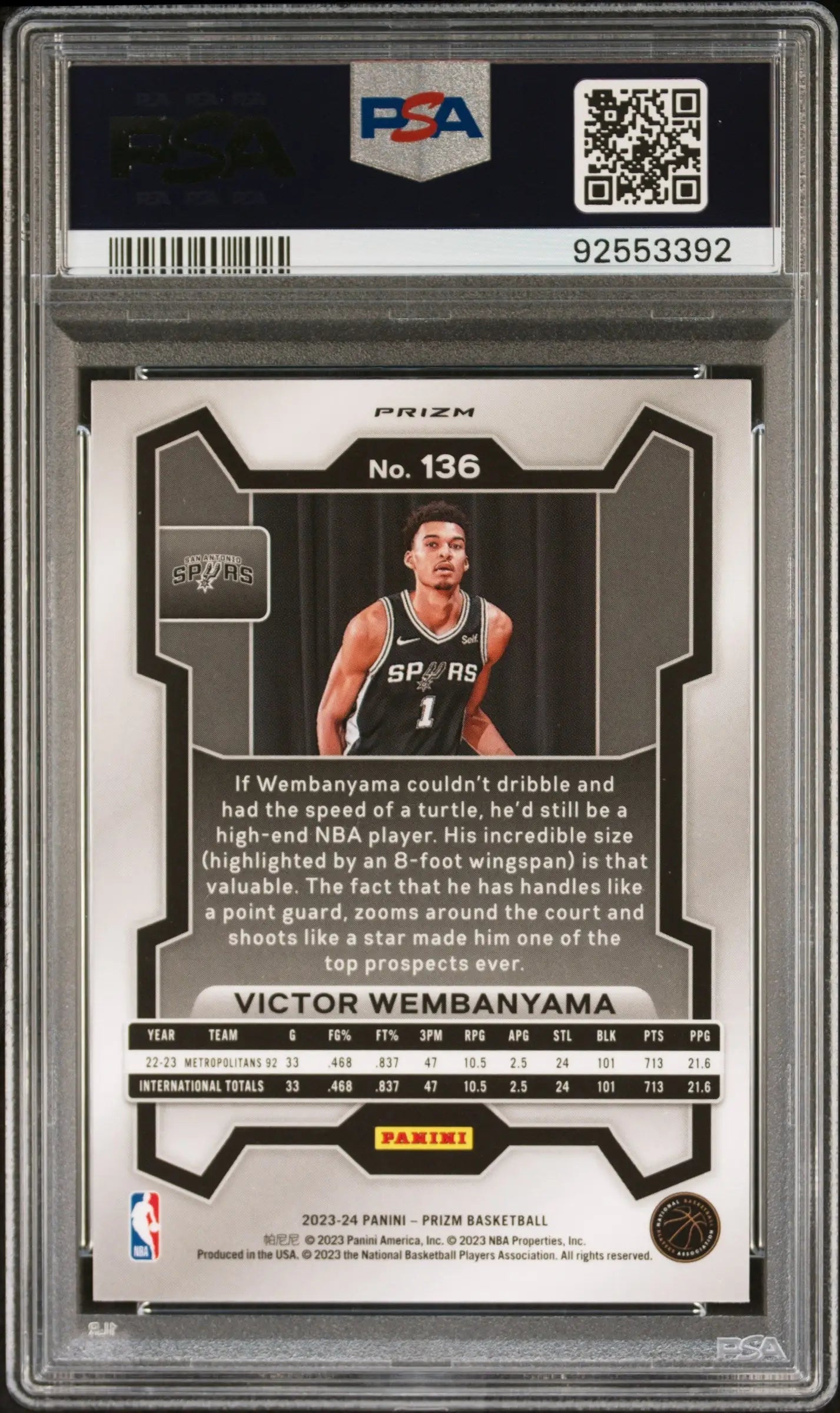 Victor Wembanyama 2023 Panini Prizm Green Ice PSA 9 Mint San Antonio Spurs card